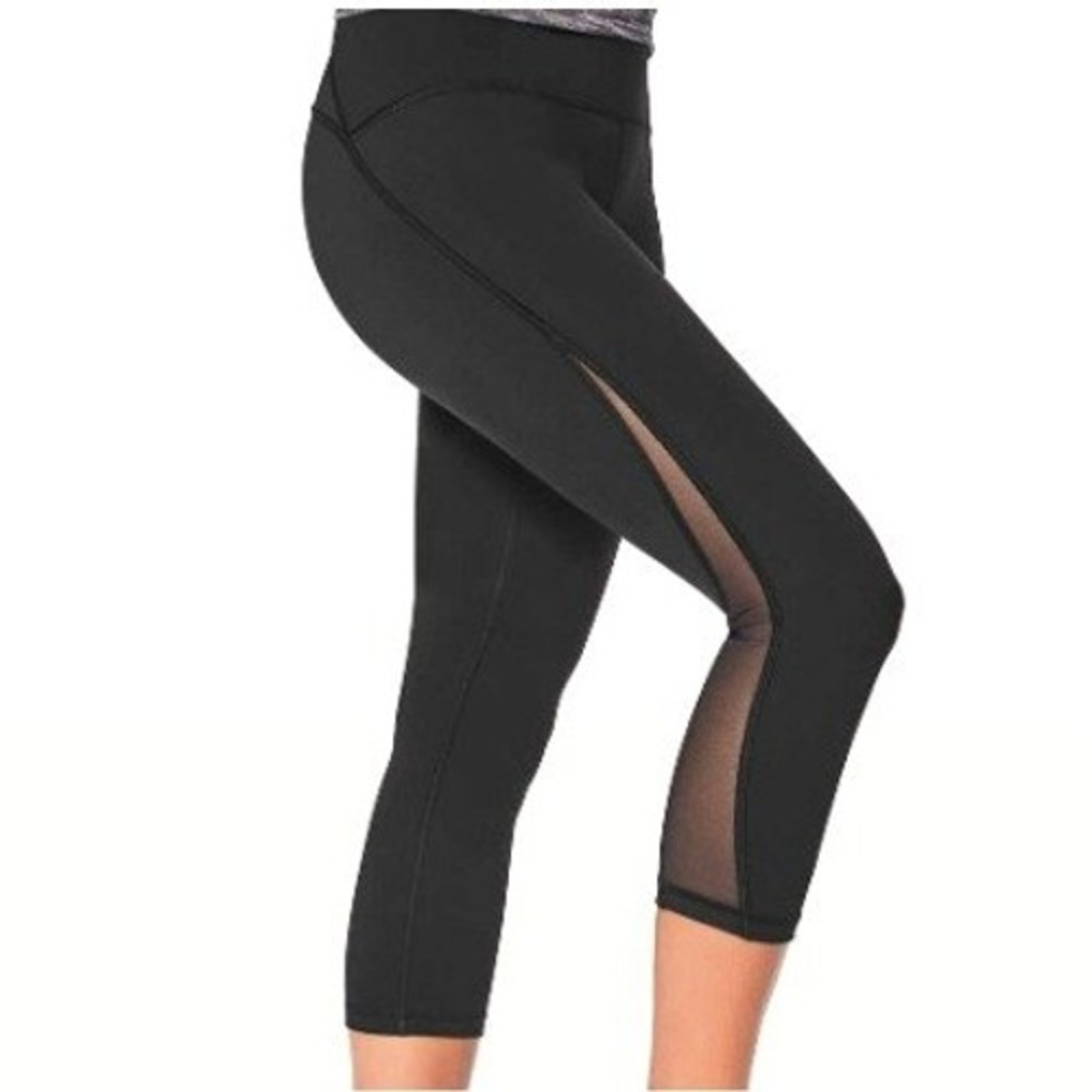 LULULEMON Women's 6 Black Train Times Crop Legging Sheer Mesh Panel Luxtreme